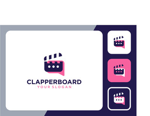 clapperboard logo design with chat and message