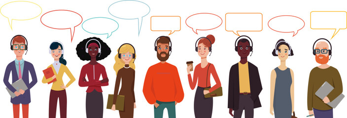 Call center agents avatars collection set. Call center, customer support, telemarketing agents. Modern flat vector illustration portraits set.	
