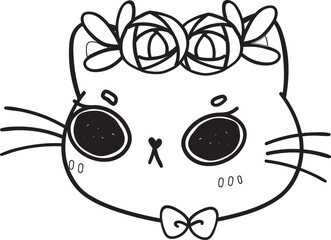 cute Halloween kitten cat wear witch hat cartoon doodle outline transparent stamp