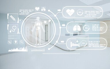Viewing analytics at Hologram human anatomy and skeleton Admission to stay in hospital and blurry...