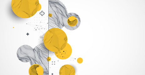 Trendy abstract wireframe background. Modern science or technology art elements. Surface illustration. Vector.