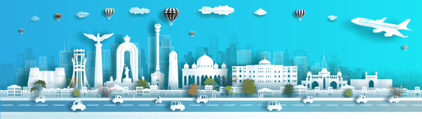 Travel Tajikistan landmarks of asia modern and ancient architecture with cityscape background. © Painterstock