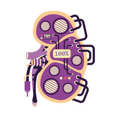 Mechanical Kidney of the future human from cyberpunk, frostpunk, metaverse. Futuristic, energetic, biological donor kidney for human transplantation. Eternal strong organs in medicine. Healthcare.