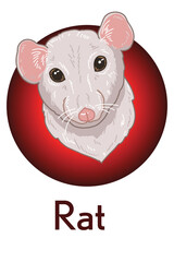The head of a white mouse hand-drawn in doodle style, color illustration. Logo in vector. chinese horoscope