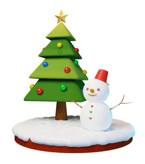 3D素材_クリスマスツリーと雪だるま