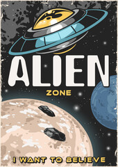Alien zone colorful poster vintage