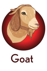 Goat head hand-drawn in doodle style, color illustration. Logo in vector. chinese horoscope