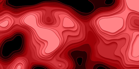 Abstract background with red paper cut design and topography concept design or flowing liquid illustration for website template. Gradient wallpaper with a beautiful layer-by-layer effect in the style 