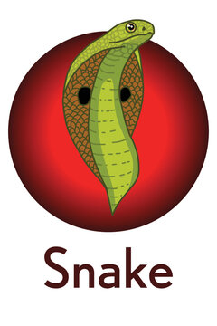 Snake head hand-drawn doodle style, color illustration. Logo in a vector. Chinese horoscope