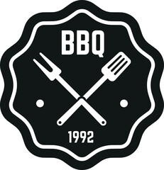 Bbq emblem. Crossed spatula and fork. Black logo