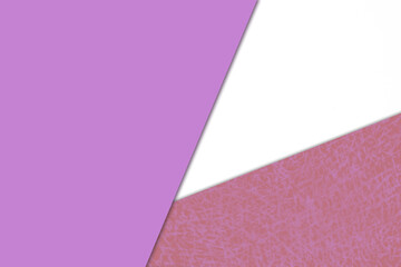 Plain vs textured bright fresh shades of neon pink peach purple lavender and white color papers intersecting to form a triangle shape for cover design