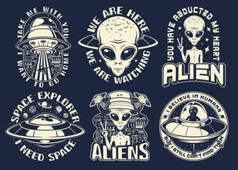 UFO set monochrome vintage posters