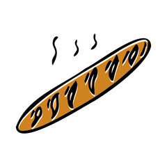 Vector hand drawn doodle colored sketch hot baguette bread isolated on white background