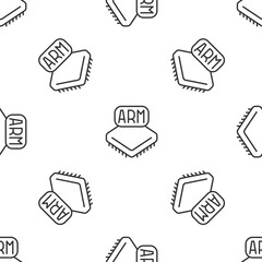 Fototapeta premium Grey line Processor icon isolated seamless pattern on white background. CPU, central processing unit, microchip, microcircuit, computer processor, chip. Vector