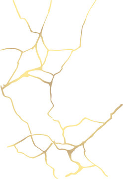 Kintsugi art style template. A4 design poster Abstract golden crack texture pattern on grey backdrop. Japanese vintage traditional craft Gold craquelure circle background. Vector illustration graphics