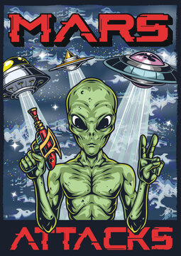 Mars attacks flyer vintage colorful