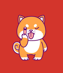 Cute cartoon shiba inu dog making funny face. 
