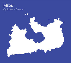 Milos vector map silhouette high detailed isolated. White illustration on blue background. Mediterranean island. Milos map silhouette. Greek island.