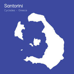Santorini vector map silhouette high detailed isolated. White illustration on blue background. Mediterranean island. Santorini map silhouette. Greek island.
