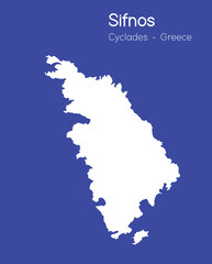 Sifnos vector map silhouette high detailed isolated. White illustration on blue background. Mediterranean island. Sifnos map silhouette. Greek island.