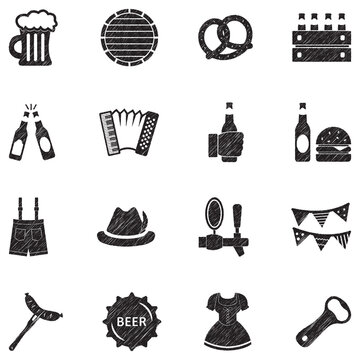 Beer Festival Icons. Black Scribble Design. Vector Illustration.