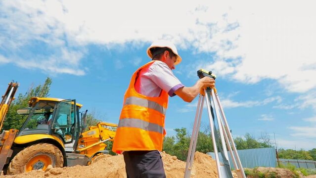 Professional total station. Construction equipment. Geodesy at a construction site