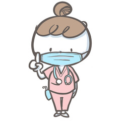 マスクをつけてポイントを伝える看護師　カラーバージョン