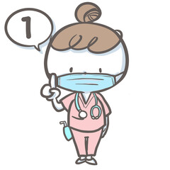 マスクをつけて１という看護師　カラーバージョン