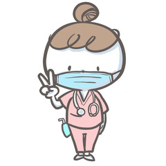 マスクをつけてピースする看護師　カラーバージョン