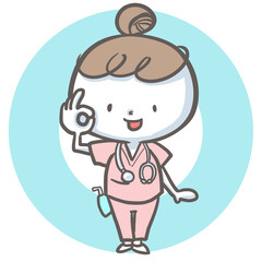 OKサインの看護師　カラーバージョン