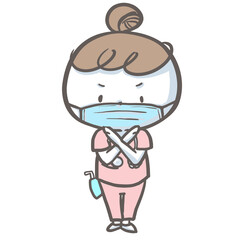 マスクをつけてバツサインする看護師　カラーバージョン