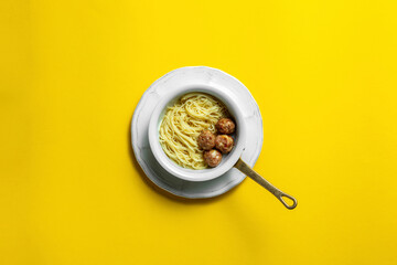 Homemade noodles with meatballs