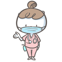 マスクをつけて案内する看護師　カラーバージョン