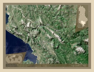 Gjirokaster, Albania. High-res satellite. Labelled points of cities