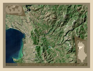 Lezhe, Albania. High-res satellite. Labelled points of cities