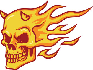 Skull Demon Devil Burning Fire Flame Heat Logo Design Art Icon