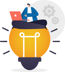 Businessman person with light bulb idea.