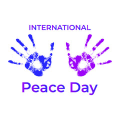 International peace day, hand prints on white background