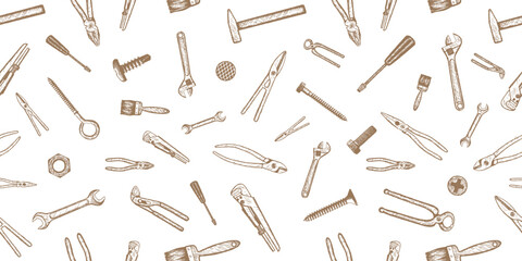 Seamless background of construction hand tools