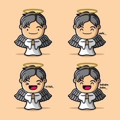 vector illustration of cute little angel emoji