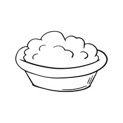 Monochrome picture, deep ceramic plate with cottage cheese, vector cartoon
