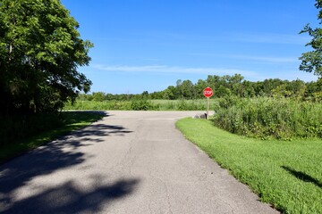 The empty intersection road in the countryside.