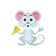 Cute mouse holding cheese isolated on white background - vector