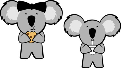  koala cartoon eat pack collection illustration in vector format