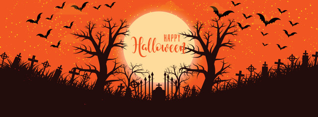 Halloween Facebook cover with moon and bats template 10