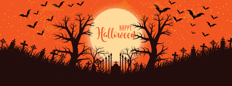 Halloween Facebook cover with moon and bats template 10