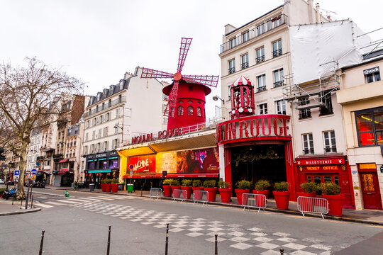 Moulin Rouge is an iconic cabaret in Paris, on Boulevard de Clichy, at Place Blanche, Paris, France