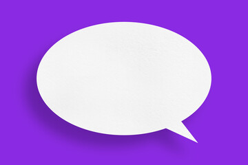 White paper in the shape of speech bubbles against a purple background. communication bubbles