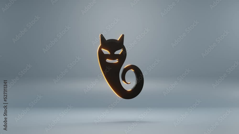 Poster Beautiful abstract animation Halloween, black Ghost Devil with orange light symbol on a blue background . 3d rendering illustration. Background pattern for design. Halloween day. Loops video.	
