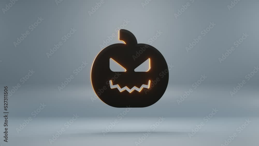 Poster beautiful abstract animation halloween, black pumpkin smile with orange light symbol on a blue backg